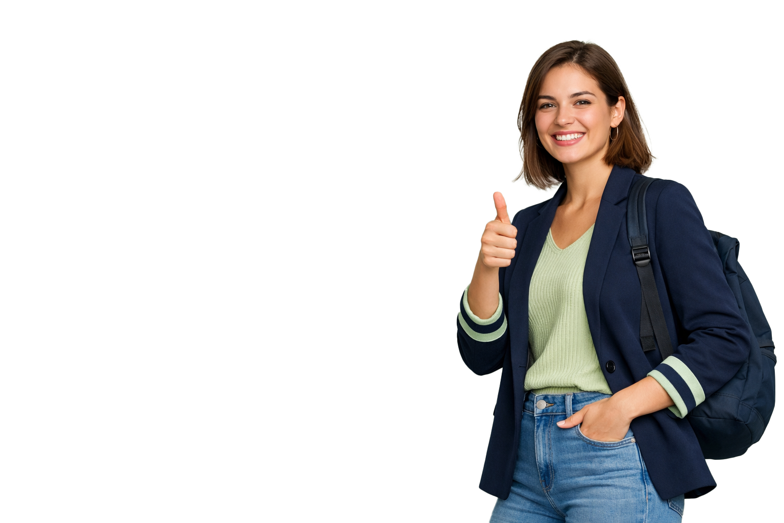 Jeune femme souriante avec pouce leve